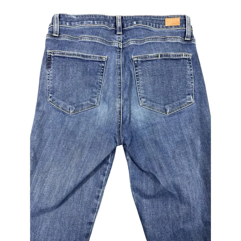 Paige Hoxton Ankle Skinny Jeans Size 30 Distressed Raw Hem Blue Denim